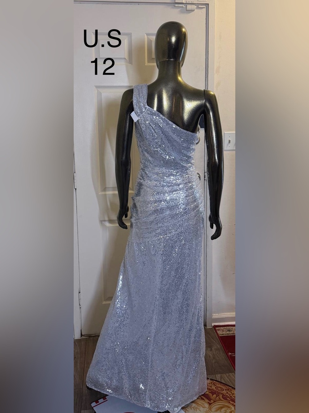 Silver One-Shoulder Sequin Evening Gown